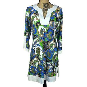 Jude Connally Sz L Dress Multicolor Paisley Print 3/4 Sleeves V-Neckline